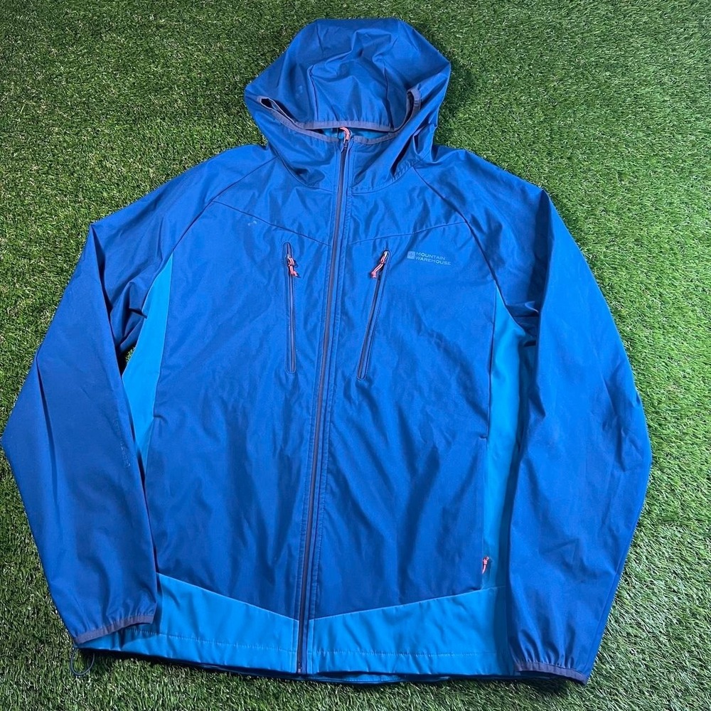 Mountain Warehouse Softshell Jacket XL Blue Hood Windproof Water Resistant Coat